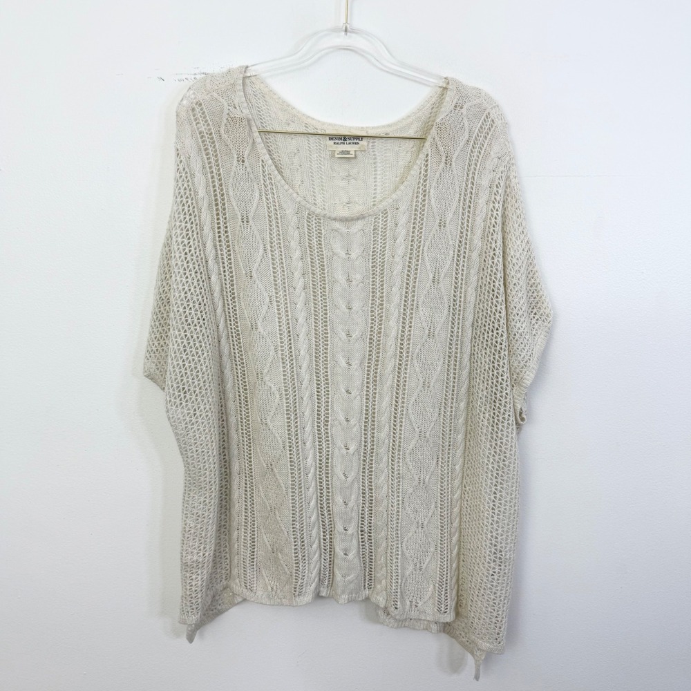 Denim & Supply Ralph Lauren Ivory Open Knit Cable Poncho Sweater XL